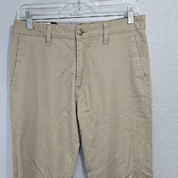 Volcom Boys Frickin Modern Fit Stretch Chino Pant Khaki Flat Front Uniform Skate - Picture 2 of 11